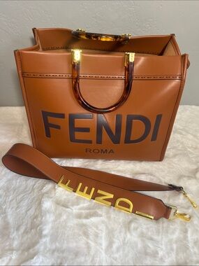 Fendi Brown Roma Logo Shopper with Tortoiseshell Handles previously loved
